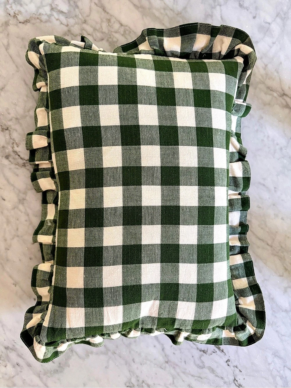 Heather Taylor home Green Gingham Ruffle Accent Pillow